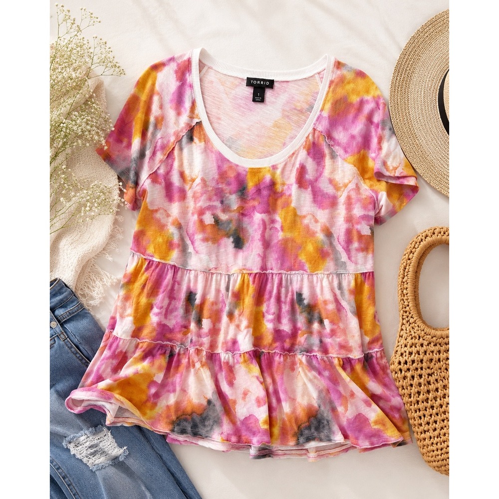 Torrid Boho Watercolor Floral Tiered Tunic Top Cottagecore 1X